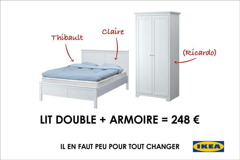 Lit double + armoire + amant